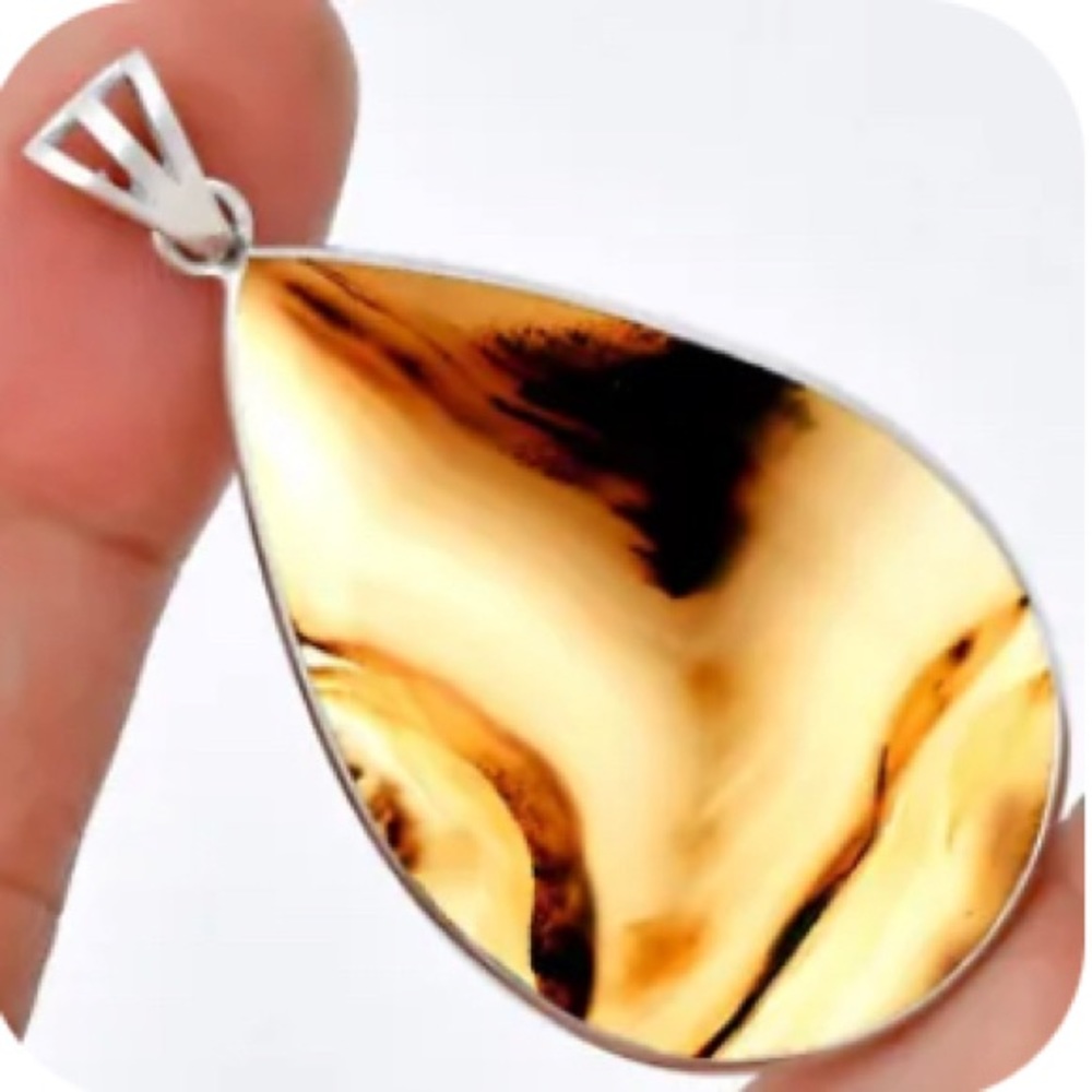 Natural Montana Agate Teardrop Pendant - 925 Sterling silver setting